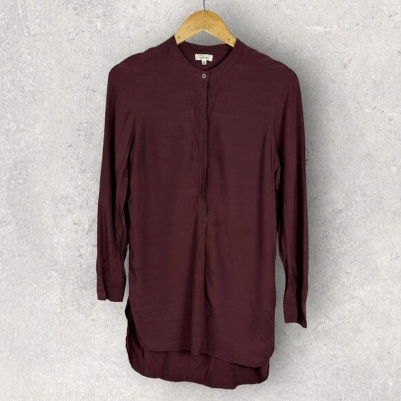 Aritzia Wilfred Burgundy Wine High Low Blouse Tunic Dress Size XS Long Sleeve - Picture 12 of 12